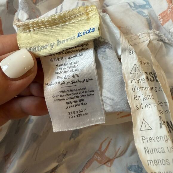 Pottery Barn Kids Harper Giraffe Crib Fitted Sheet Orange Blue Gray 27.5" x 52" - Picture 5 of 7